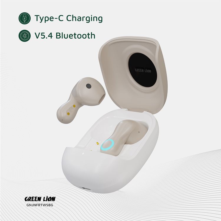 Green Lion Jenifer True Wireless Earbuds TWS, Touch Control, Voice Assistant, Breathing Lights, Clear Call Quality - Beige