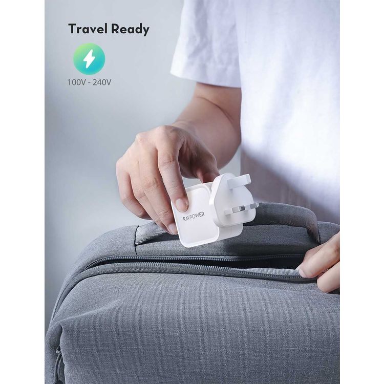 RAVPower PD Pioneer GaN Wall Charger 61W UK with Type-C Port & Multiple Protection - Slim Design Portable Travel Adapter - Power Delivery 3.0 - Fast Charging Charger - White