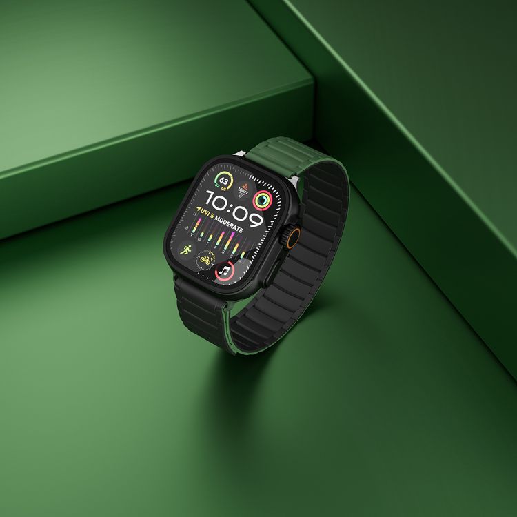 Levelo Stella Silicone Watch Strap with Magnets, Compatible with 49/46mm Smartwatches & Apple Watch SE, Series 9, 8, 7, 6, 5, Dual-Color Wearable, Hypoallergenic Material, Easy Snap-On, Sweat-Resistant, Water-Resistant - Black / Green