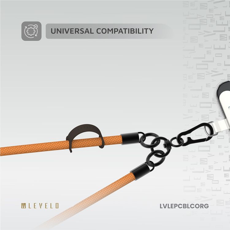 Levelo Everly Phone Crossbody Lanyard, 1.2m, Polyester Fiber, Metal Finish, Lightweight, Durable Material, Adjustable Straps, Universal Compatibility, Hypoallergenic Material - Carrot Orange