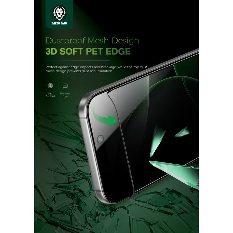 Green Lion Diego Pet Privacy 3D Full Curved Glass for iPhone 17 Pro Max, Anti-Broken Soft Edge, 9H Item Hardness, Crystal Clear, Privacy Protection, Anti-Fingerprint, Anti-Scratch, Oleophobic Coating, Air Bubble Prevention, Ultra-Thin - Black
