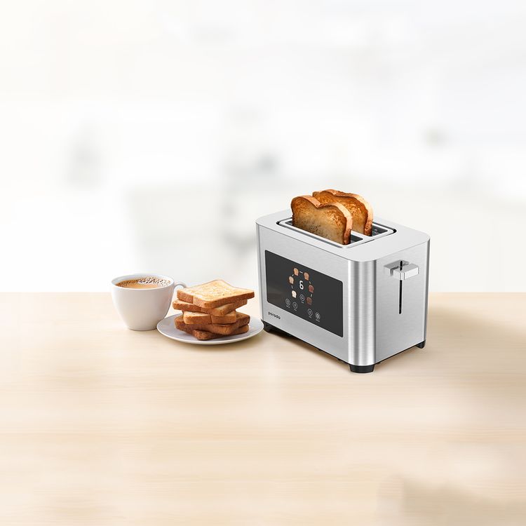 Porodo Lifestyle 2-Slice Bread Toaster with Touch Panel, 750-850W Rated Power, Stainless Steel 410 Material, 6 Browning Levels, 5 Functions, Removable Slide-Out Crumb Tray, Automatic Shut-Off - Silver