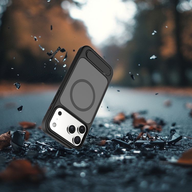 Levelo Matteo Hybrid Kickstand Case with Matte Design for iPhone 17 Pro, Anti-Fingerprint Coating, Impact-Resistant Corners, Raised Bezels for Camera & Screen, MagSafe Compatible, Shock-Resistant Bumper, Drop-Tested - Black