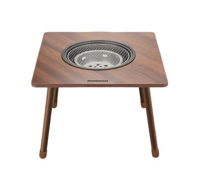 طاولة شواء مربعة متعددة الأغراض للاستخدام الخارجي مع حلقة واقية من الحرارة، ووعاء فحم قابل للإزالة، مصنوعة من الفولاذ الكربوني - بني