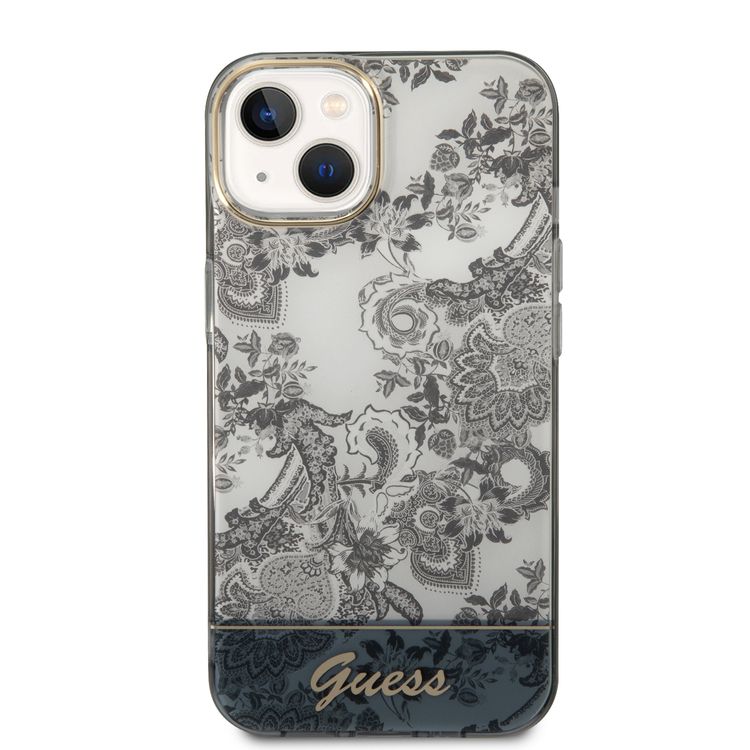 Guess PC/TPU IML Case With Double Layer Electroplated Camera Outline & Toile De Jouy - iPhone 14 - Grey