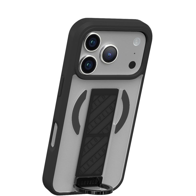 Levelo Morphix Clara GripStand MagSafe Case for iPhone 17 Pro Max, Raised Bezels for Camera & Screen, Strong Magnets, Shockproof Body & Matte Finish, Flexible D-Ring Stand, Anti-Fingerprint - Phantom Black