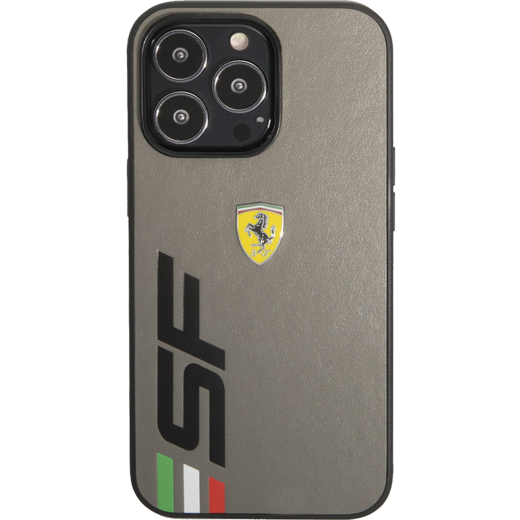 Ferrari Leather Printed Big SF Logo Hard case, Drop protection, Compatible with iPhone 13 Pro - Grey