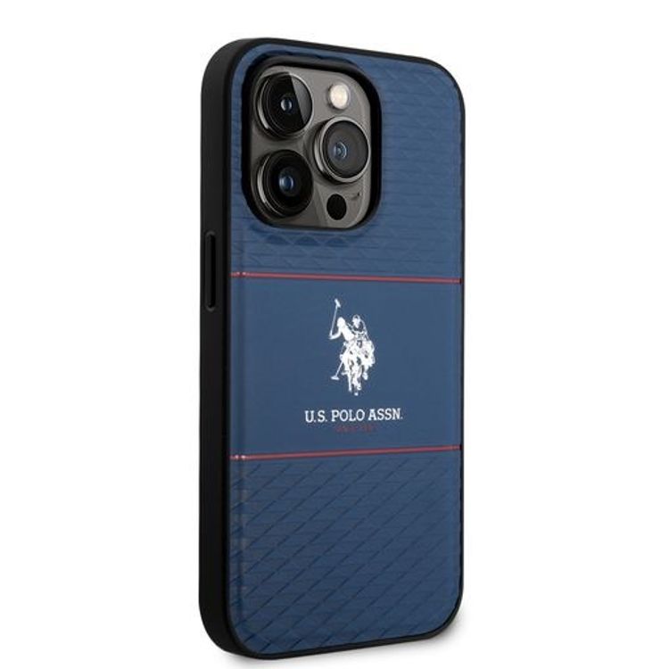 حافظة صلبة مخططة من US Polo لهاتف iPhone 14 Pro - البحريه الزرقاء