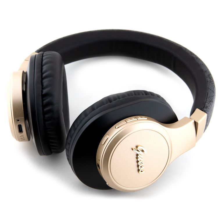 Guess Bluetooth Headphone Sound 4G Leather With Script Metal Logo - Black - Over-Ear