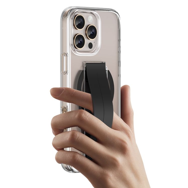 كفر حماية Green Lion MagSafe Grip لهاتف iPhone 16 Pro، شفاف مقاوم للاصفرار، حماية من الدرجة العسكرية، قبضة مريحة - أسود