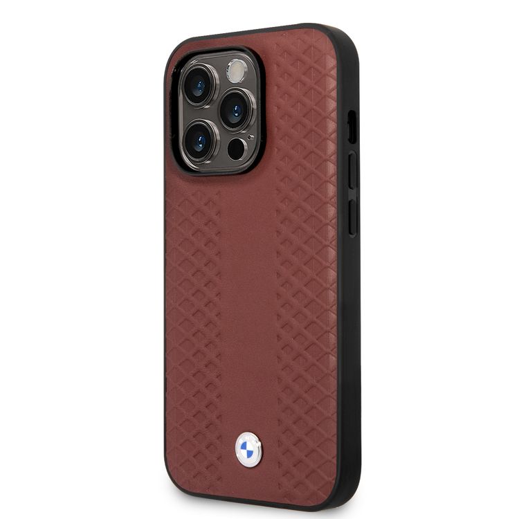 BMW Magsafe Compatibility Signature Collection Genuine Leather with Diamond Hot Stamp Pattern iPhone 14 Pro Compatibility - Burgundy
