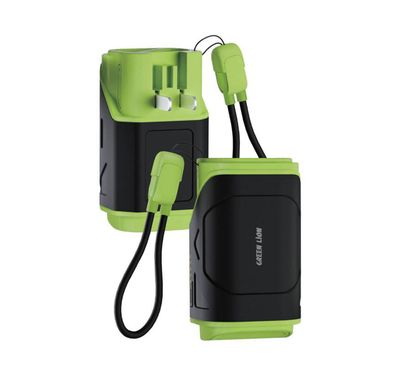 باور بانك تراف-إكس من جرين ليون، مصنوع من مادة البولي كربونات، سعة بطارية 10000 مللي أمبير، قابس تيار متردد قابل للطي، شحن سريع - أخضر زيتوني