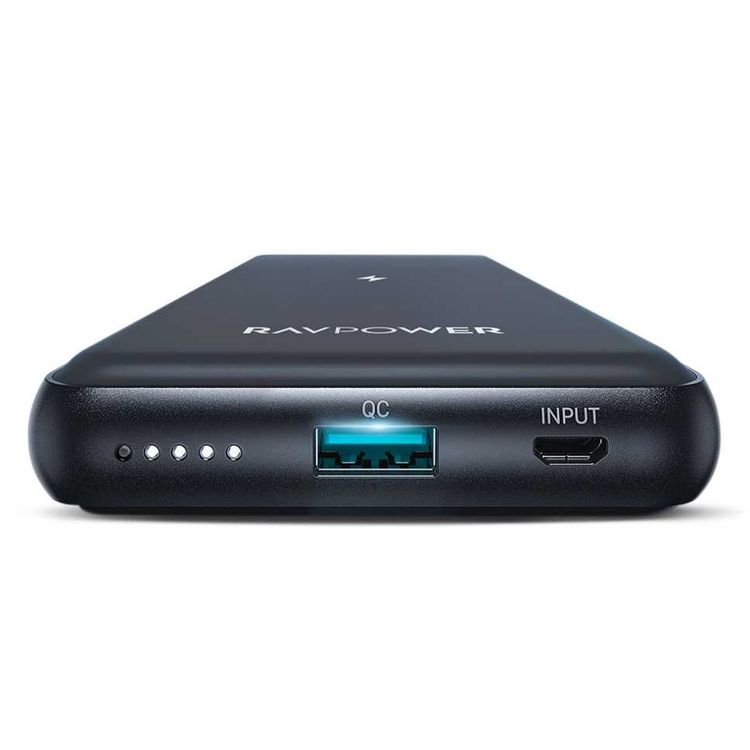 RAVPower Turbo 2-Port Portable Wireless Power Bank 10000mAh 10W Compatible with All Qi-enabled Phones - QC3.0 Fast Charging Portable Wireless Charger Powerbank 5V/2.4A - Black