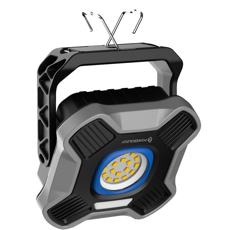 Powerology Brillite 3600mAh Work Light with 360° Rotatable Stand, 3600mAh Battery, Aluminum Alloy & ABS Material, 2000 Lumens Brightness, Dual Hooks & Tripod Mount, Dual Light Modes, USB-C Charging Port, Up to 20 Hours Working Time - Black