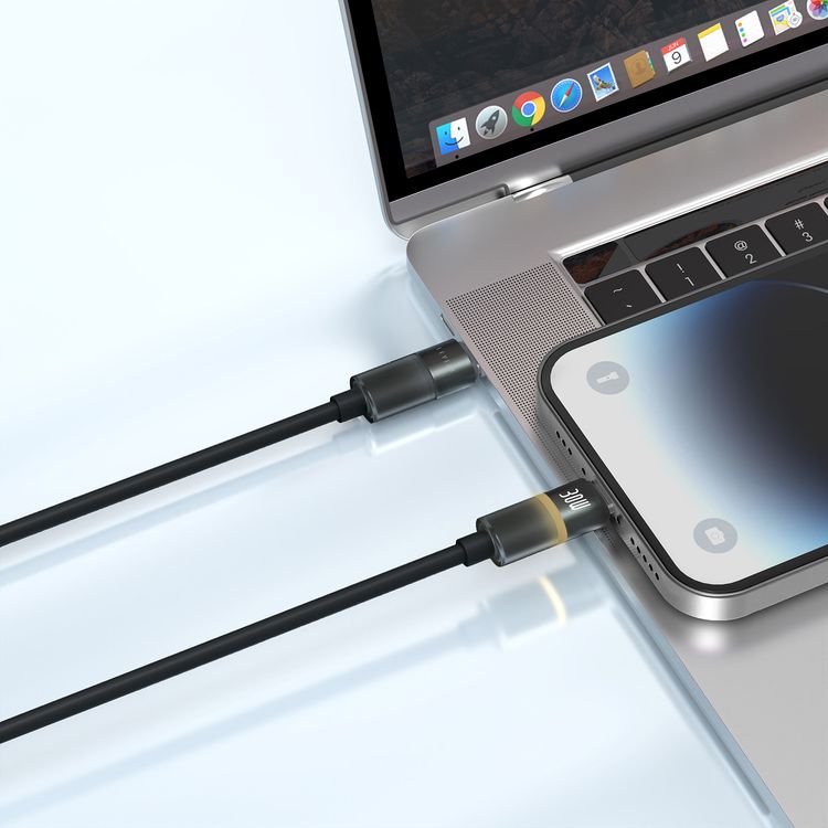 Levelo Luno USB-C to Lightning Cable with 30W Power Delivery, 1m Cable Length, 480Mbps Data Transfer Speed, Silicone Material, Tangle-Free, LED Indicator - Black