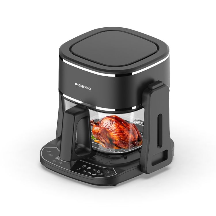 قلاية هوائية وشواية من بورودو لايفستايل بتصميم مزدوج مع 8 وظائف مبرمجة مسبقًا، سعة 4.5 لتر، حاوية زجاجية مقاومة للحرارة، مؤقت يصل إلى 60 دقيقة، قابس كهربائي ثلاثي الأطراف - لوحة لمسية - أسود