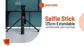 Porodo Dual Lighting Selfie Stick in UAE | 4-Leg Detachable Tripod, 135cm Extended Height - Black | (PDSLSTLBK)