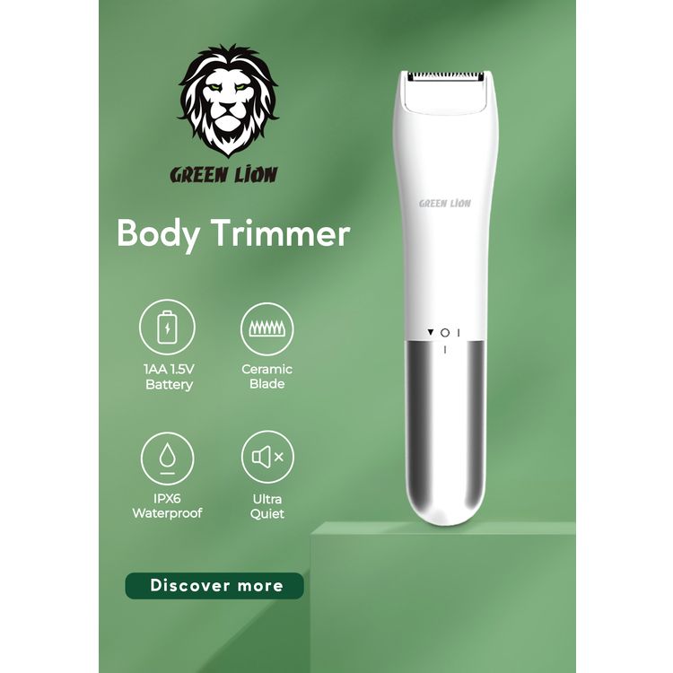 Green Lion Mini Body Trimmer with Ceramic Blade Material, AA Dry Battery, IPX6 Waterproof, Ultra-Quiet - White