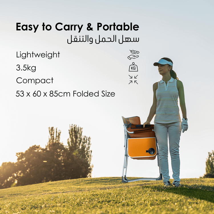 Porodo Lifestyle Outdoor Folding Director Chair with Cooler Bag & Side Table, Cup Holder, 600DPE Fabric & Aluminum Tube Material, 120kg Max Load Capacity, Anti-Slip Base, Foldable Design - Brown