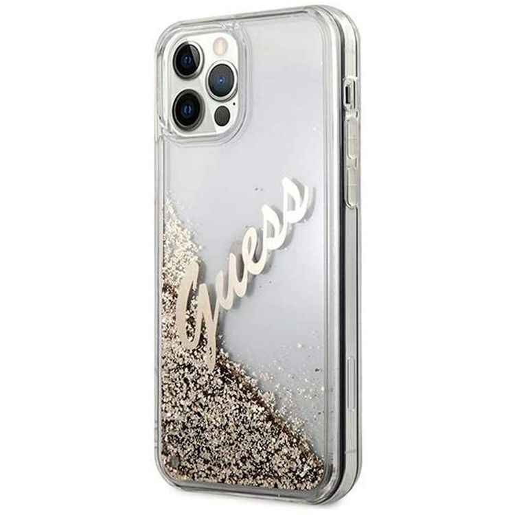 Guess Liquid Glitter Script Hard Case for iPhone 12 / 12 Pro ( 6.1" ) - Gold