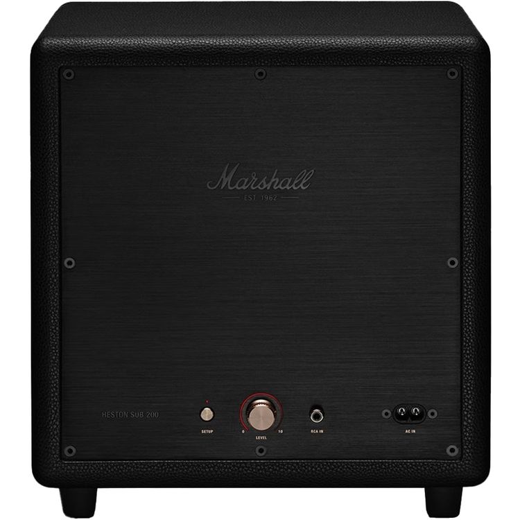 مارشال هيستون ساب 200 مضخم صوت محمول مع اتصال لاسلكي وسلكي، نطاق تردد 30-150Hz، تحكم بتطبيق مارشال، صوت بيس عميق، مضخمات مزدوجة 5.25 بوصة - أسود