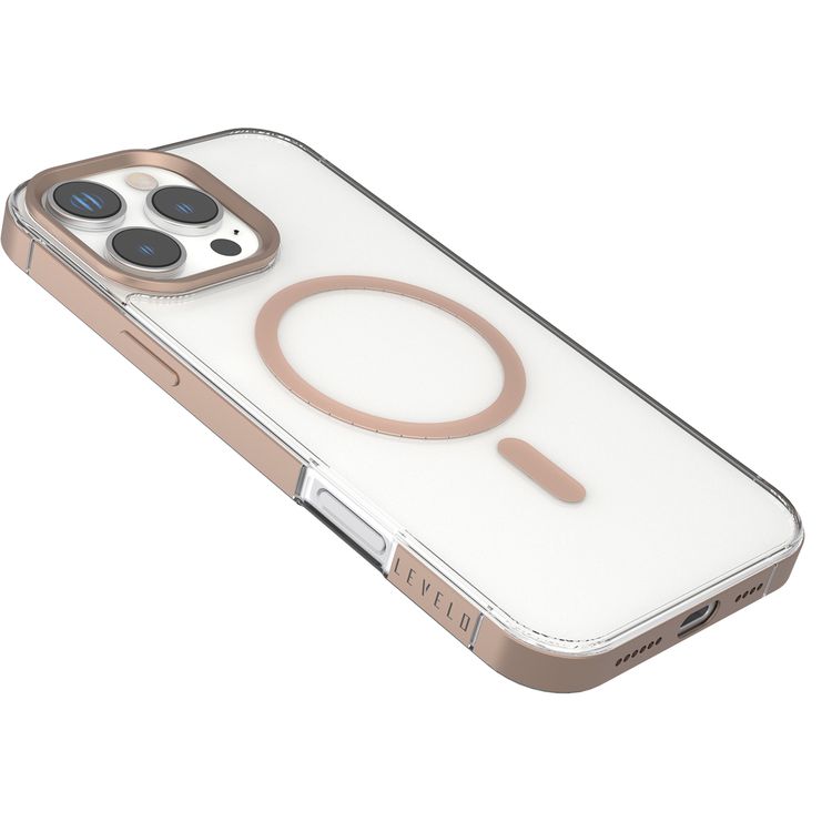 Levelo Claire Magsafe Case with Aluminum Bumper Case for iPhone 16 Pro Max, Hybrid Case, MagSafe Compatibility - Rose Gold Titanium