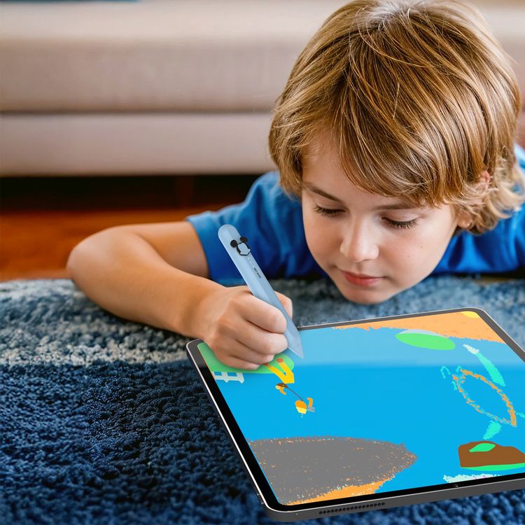 Green Lion Kids Pro Active Stylus Pen with Battery Level Indicator, USB-C Charging Port, Up to 8 Hours Usage Time, Advanced Tilt Sensitivity, Palm Rejection, 100mAh Battery, Auto Power-Off Function - Blue