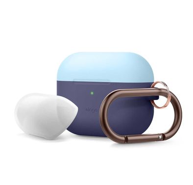 Elago Duo Hang Case for Apple Airpods Pro - Top-Pastel Blue / Nightglow Blue, Bottom-Jean Indigo