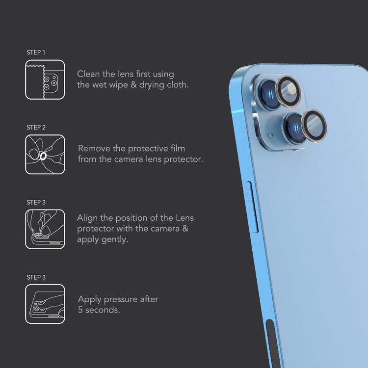 LEVELO Lucent Duo Lens Protector Compatible for iPhone 13 Mini & 13 (2pcs), 9H Hardness, Bubble Free, Ultra Thin & Full Coverage, Camera Lens Protector, Anti-Scratch - Silver