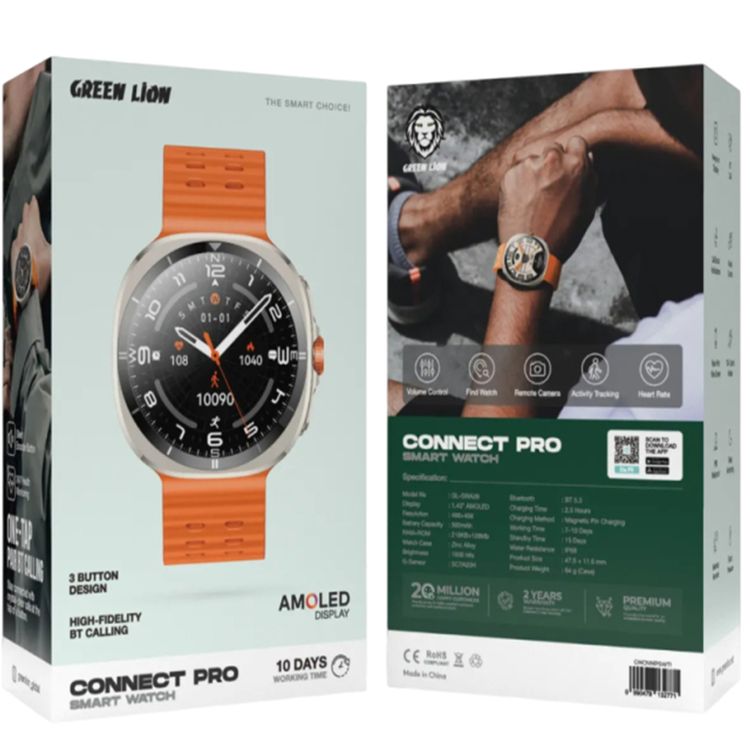 Green Lion Connect Pro Smart Watch, Always-On Display, Call & Social Notifications, Music Control,  Raise Wrist Wake Screen - Titanium