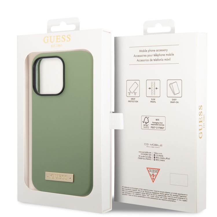 Guess Magsafe Silicone Case With Metal Plate Logo - Kaki