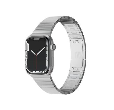 Levelo Westin Metal Watch Strap with Adjustable Links for Apple Watch 49/45mm, Hypoallergenic Material, Compatible with SE, Series 7, 6, 5, 4 & 3 - Silver