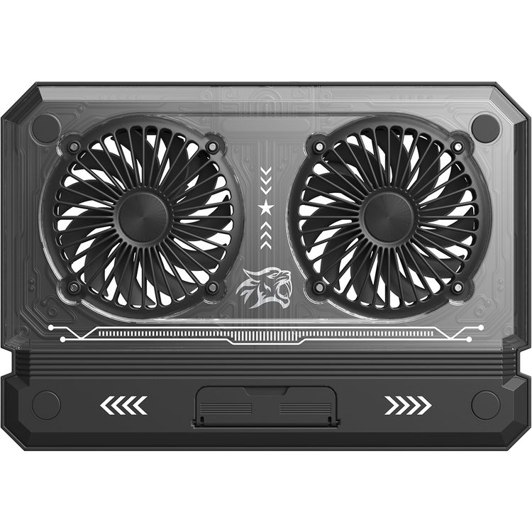 Porodo Gaming Crystal Shell Laptop Cooling Pad with Phone Holder, ABS, Metal & PC Material, 2 Fans, USB-A & USB-C Ports, 10-17" Devices Compatible, Anti-Slip Base, Ergonomic Design, Plug & Play - Black 