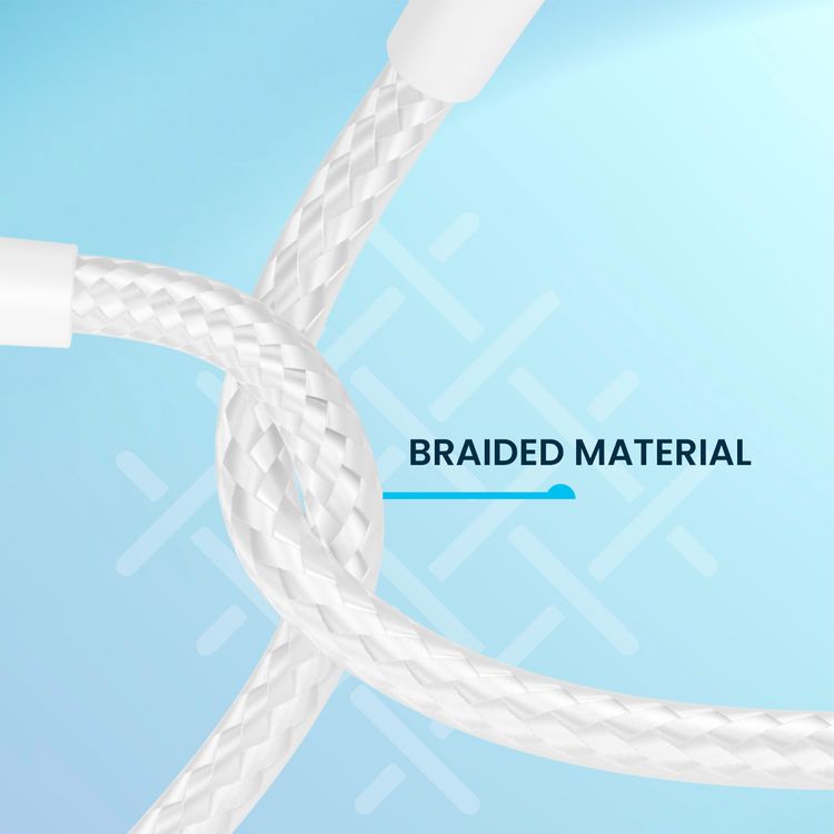 باورولوجي كابل مضفر من USB-C إلى USB-C مع توصيل طاقة 60 واط، بطول 30 سم، متوافق عالميًا، شحن سريع ونقل بيانات - أبيض.