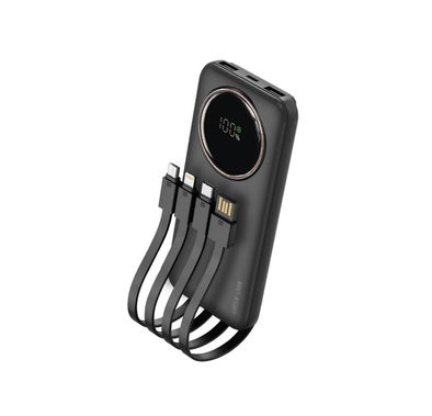 Green Lion Power Pulse 10000mAh Power Bank, PD 22.5W, Portable, Digital Display, Fast Charge Support, Micro + Lightning + Type-C + USB-A Integrated Cables - Black 