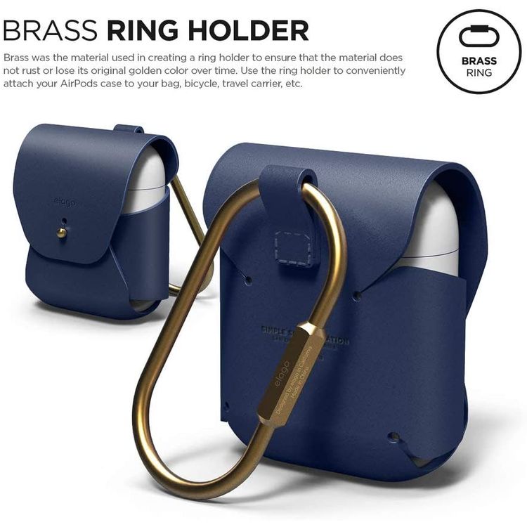 Elago Genuine Leather Case Compatible For Apple AirPods 1&2 Generation, Scratch Resistant, Drop Resistant, Dustproof and Absorbing Protective Cover with Hang Case