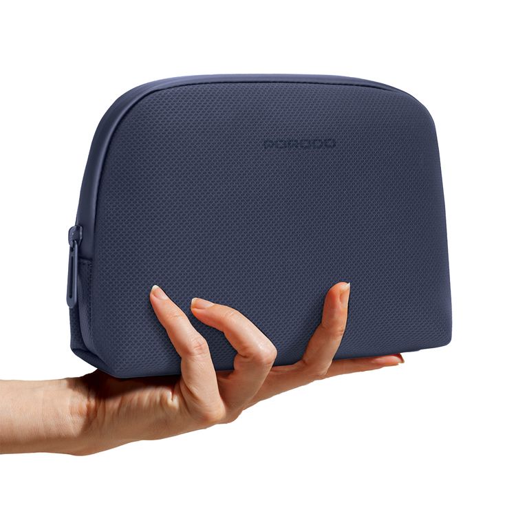 Porodo Geneva Tech Accessory Pouch with Easy-to-Carry Handle, 1L Capacity, PU Material, Zipper Closure, Water Resistant, Spacious Compartment, Cable Organizer - Blue