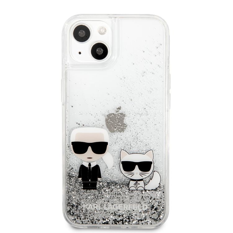 CG MOBILE Karl Lagerfeld Liquid Glitter Case Karl & Choupette Compatible for iPhone 13 (6.1") Easy Access to All Ports, Anti-Scratch, Shock Absorption & Drop Protection