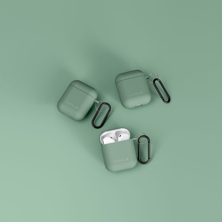 Levelo Gorra Hybrid Silicone AirPods 1 & 2 Case with Metal Carabiner, Shockproof, Slim & Thin Design, Lightweight & Slim, Easy Snap-On - Green