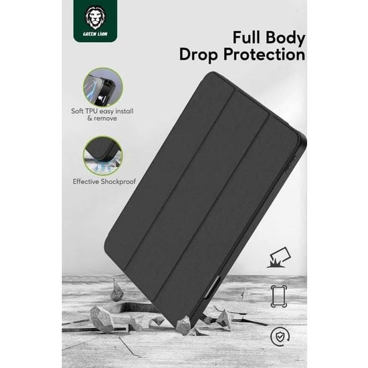 Green Lion Hogo Premium Case with Pencil Holder for iPad 10"-10.9",  Easy Install & Remove, Full Body Drop Protection, Effective Shock Proof, Stable Trifold Stand, Adjustable Angels - Black