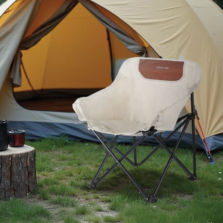 كرسي تخييم قابل للطي من جرين ليون رينجر مع حقيبة حمل، إطار فولاذي ومقعد من قماش أوكسفورد 600D، قاعدة مضادة للانزلاق، دعم بإطار X، قدرة تحميل تصل إلى 100 كجم، إعداد سريع - أبيض