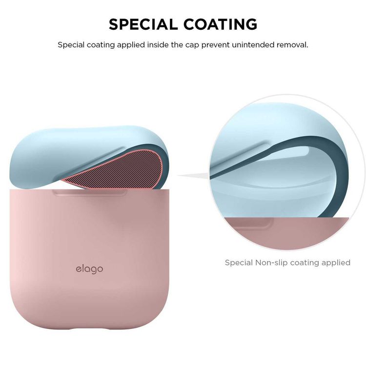 Elago Duo Case for Airpods, 3-in-1 Pastel Color, High Quality Silicone, Shock Resistant, Scratch Resistant, Supports Wireless Charging - Body-Pink / Top-White,Pastel Blue