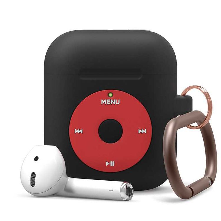 Elago AW6 Hang Case Designed with Anti-Lost Carabiner Compatible for Apple AirPods  1 & 2 Generation, Classic Music Player Design, Supports Wireless Charging, Scratch Resistant