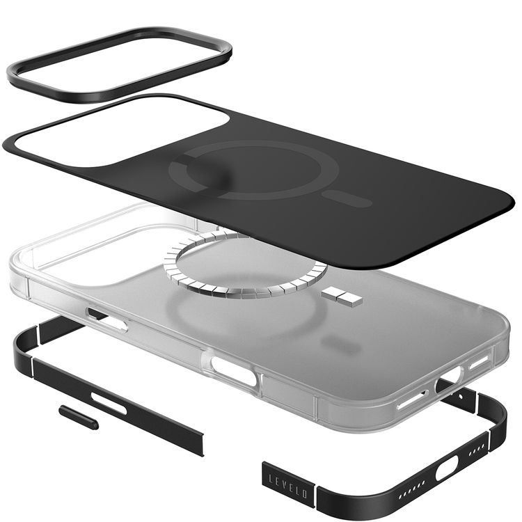 Levelo Opulis MagSafe Frosted Case for iPhone 17 Pro, Liquid Silicone Comfort, Anti-Scratch, Aluminum Alloy Frame for Camera & Edges, Anti-Fingerprint, Strong Magnets, Multi-Layer Design, Shock-Resistant Bumper, Non-Slip Surface - Phantom Black