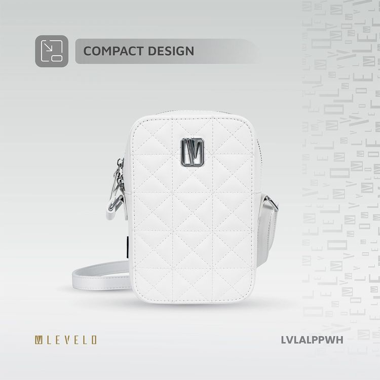 Levelo Albino Ladies Phone Pouch with Faux Leather Material, Adjustable Strap, Exquisite Safeguarding, Card & Coin Slot Included, Universal Phone Compatibility - White
