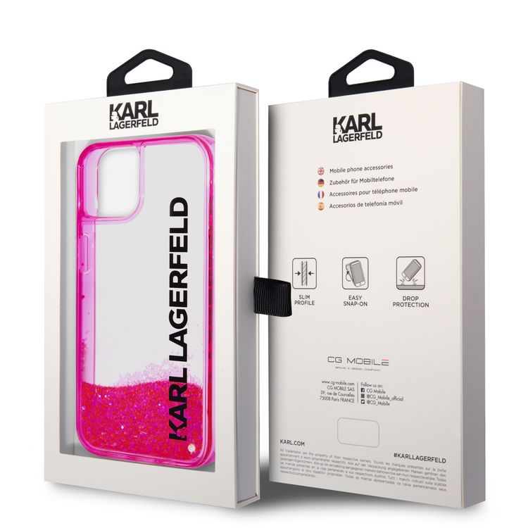 Karl Lagerfeld Liquid Glitter Elong Silicone Case Protector Compatible with iPhone 14 - Pink
