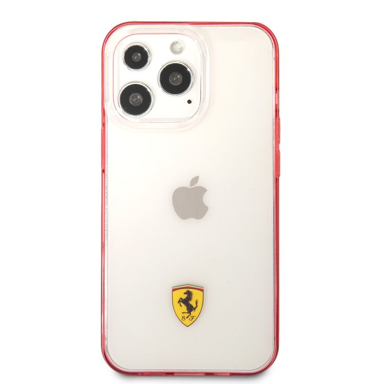 CG MOBILE Ferrari Transparent Case Print Logo Compatible for iPhone 13 Pro Max (6.7") Scratches Resistant, Easy Access to All Ports, Drop & Shock Absorption Protective Back Cover Suitable with Wireless Charging Officially Licensed