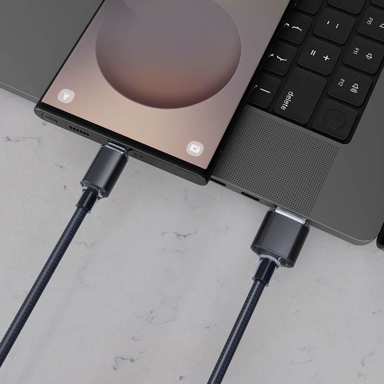 كابل مضفر Porodo USB-A إلى USB-C مع توصيل طاقة 27 واط، طول الكابل 1 متر، شحن سريع ونقل بيانات، تصميم خالي من التشابك، معدل نقل بيانات 480 ميجابت في الثانية - أسود
