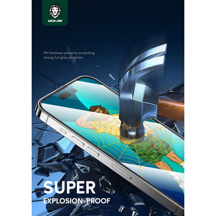 زجاج Green Lion 3D Silicone Plus عالي الدقة لهاتف iPhone 14، عالي الاستجابة، مضاد للخدش، مضاد لبصمات الأصابع، شفاف للغاية، مقاوم للشحوم