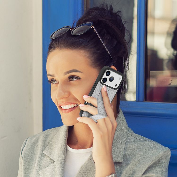 Levelo Morphix Cuero GripStand Case for iPhone 17 Pro Max, Raised Bezels for Camera & Screen, Shock-Resistant Bumper, Secure Hold, Horizontal & Vertical Viewing - Silverstone